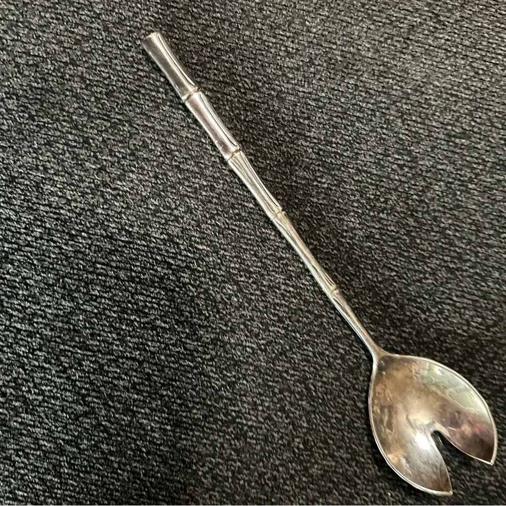 vintage Italian silverplate salad server with a bamboo-style handle